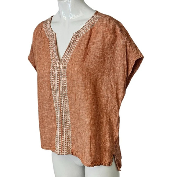 House Of Harlow 1960 Womens 100% Linen Embroidered V-Neck Shirt Size Small - Picture 2 of 6